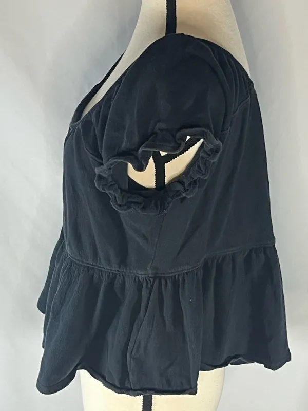 Madewell Black Ruffle Sleeve Peplum Top Square Neck Knit Shirt Medium - Image 4