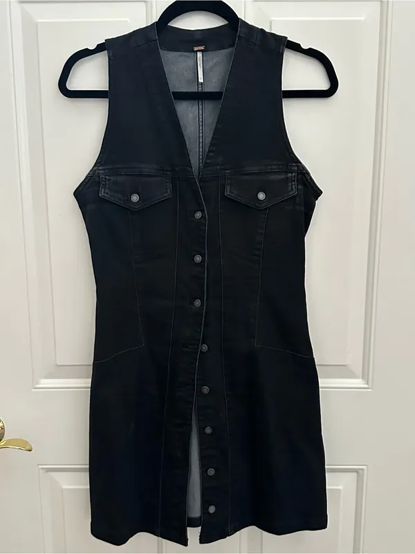 Free people wondering star Sleeveless Black Button-Front Denim Dress size 2 - Image 3