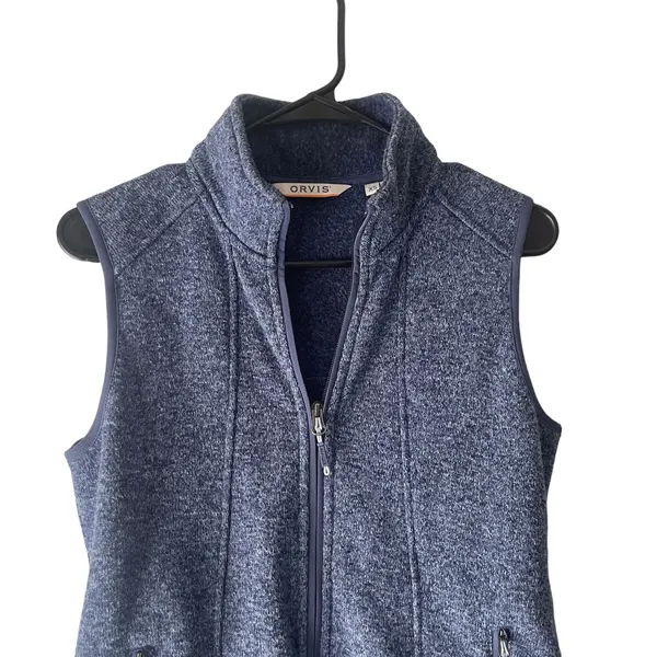 Orvis Womens XS Navy Blue Heather Sweater Fleece Full Zip Mock Neck‎ Vest - Image 2