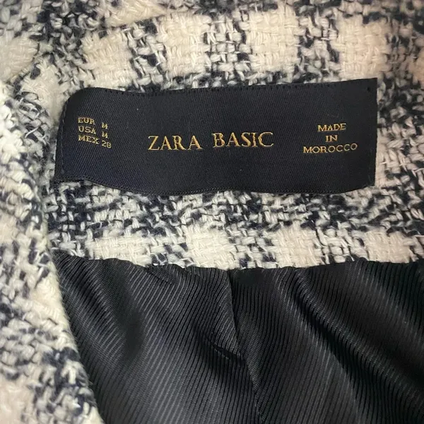 Zara Basic Checker Plaid Tweed Moto Jacket in Black & Cream Size US Medium‎ - Image 12