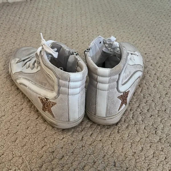 Golden Goose White Suede & Leather High-Top Sneakers with Gold Star - Image 5