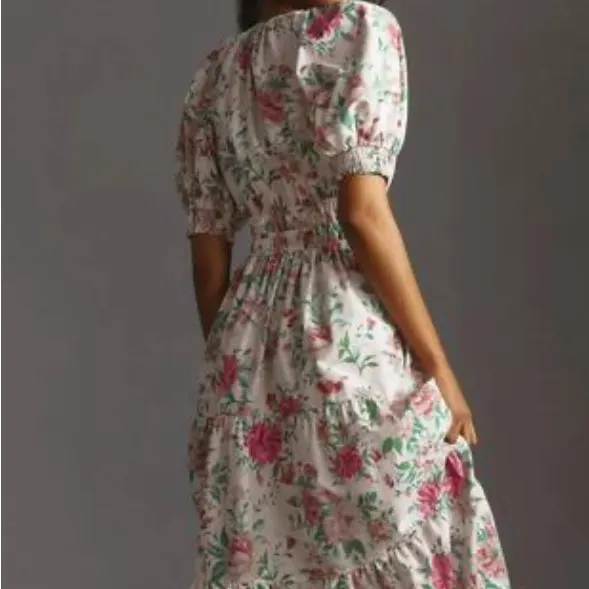 ANTHROPOLOGIE The Somerset Puff Sleeve Edition Floral Rose Printed Dress Size: S - Image 3