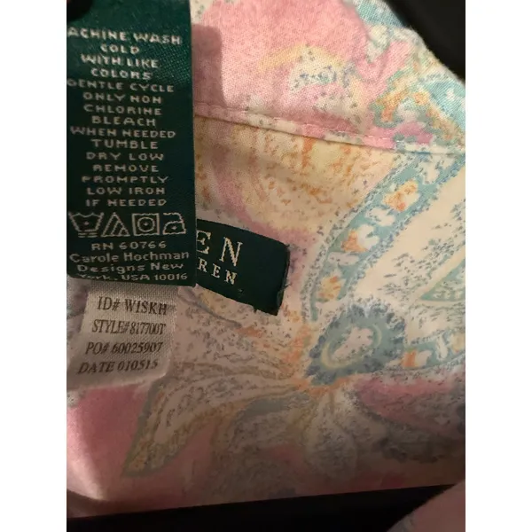 Lauren Ralph Lauren Pajama Set Womens Medium Pink Paisley Cotton 3/4 Sleeve Crop - Image 8