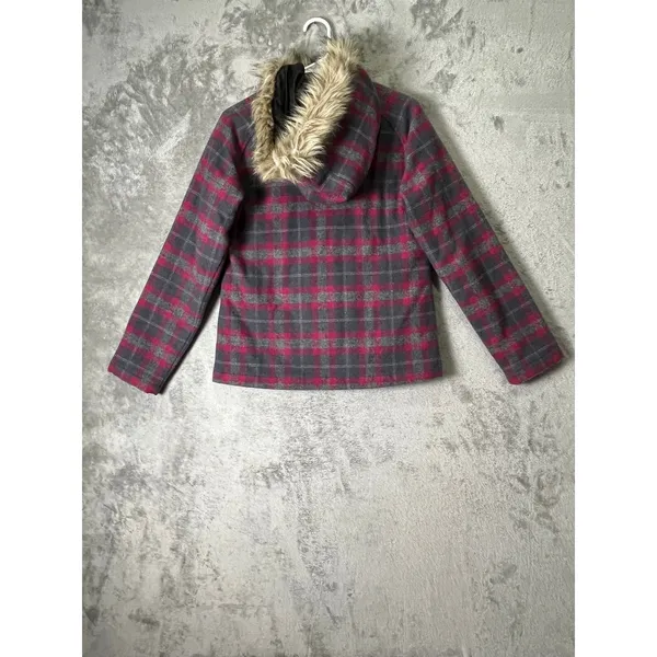 Carhartt Women’s Camden Plaid Wool Blend Quilted Jacket Faux Fur Hood XS - Image 3