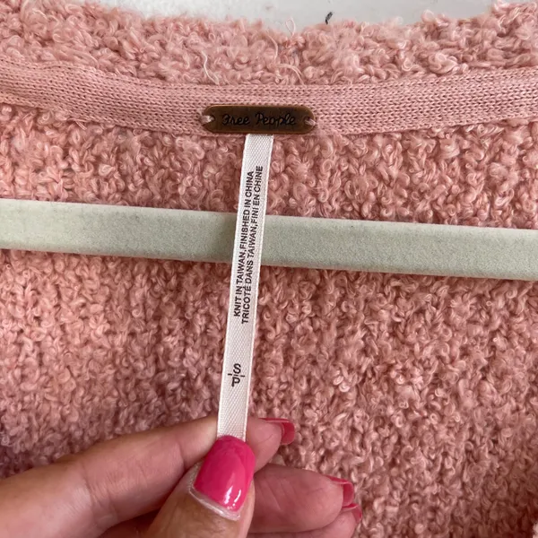Free People Found My Friend Sweater Womens S Nude Peach Boucle V-Neck OB1010983 - Image 5