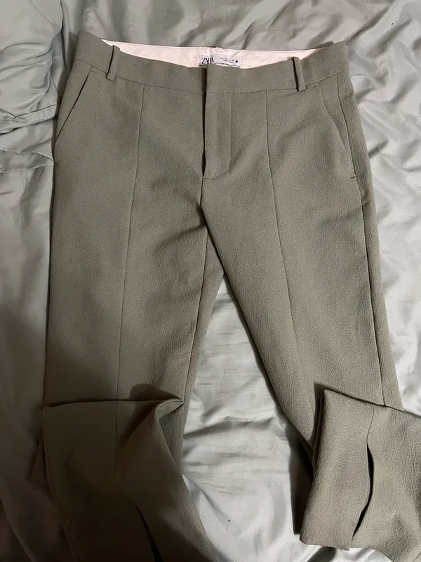 ZARA Pleated Tailored Straight Leg Pants Khaki Green - Image 2