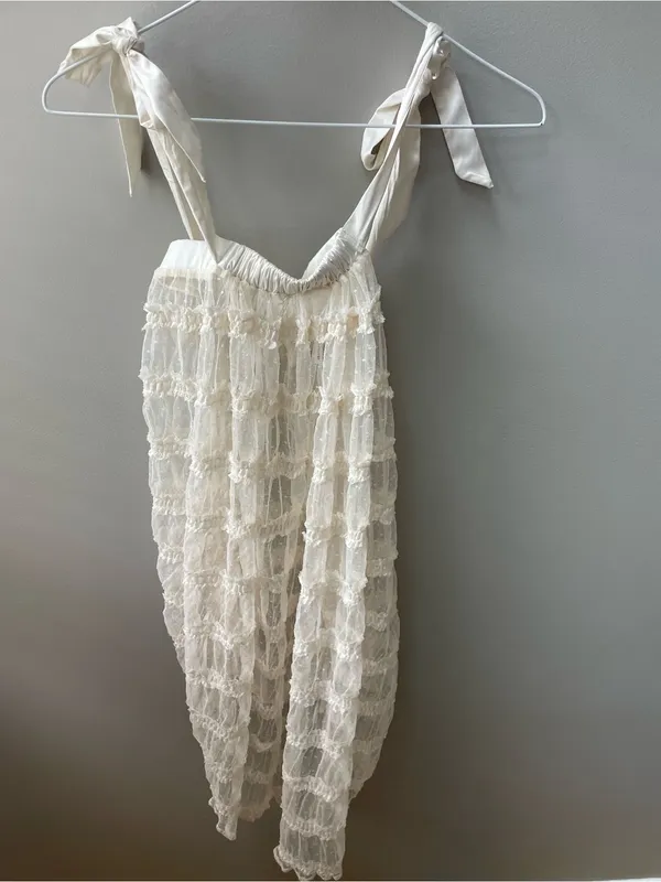 For Love & Lemons Cream Lace Tie-Strap Chemise - Image 6