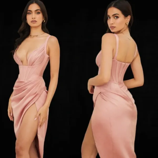 HOUSE OF CB‎ XS PLUS CUP ‘Faye’ Rose Satin Pleated Midi Dress NWOT - Image 3