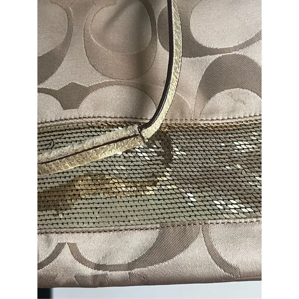 Coach Gold Jacquard Signature Gold Sequins Zip Tote Purse H1120-F17574 14x9 bag - Image 5