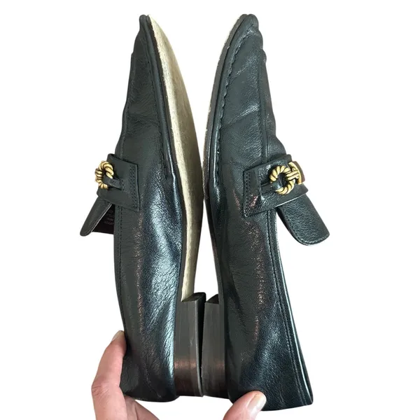 Tory Burch Perrine Loafer Black Leather Horsebit Enamel Gold Size 7.5 - Image 5