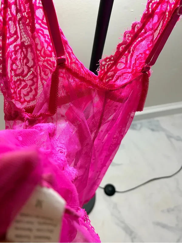 Hot Pink Lace & Mesh Babydoll Chemise - Women Intimates - Image 6