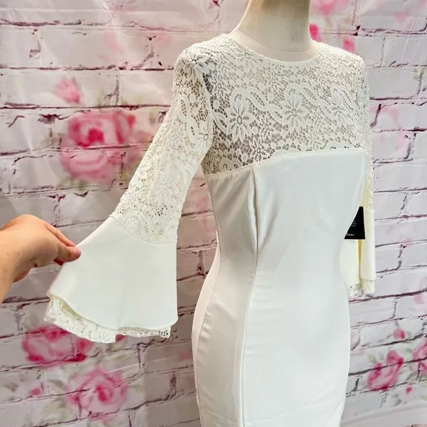 Lulu’s nwt ivory white lace top bell sleeve fitted dress size medium - Image 7