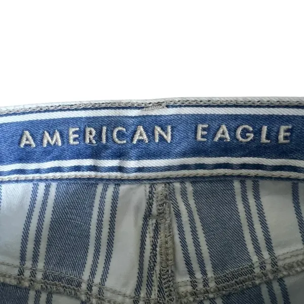 American Eagle Mom Jean Striped Denim Pants Blue White High Rise Tapered Size 2 - Image 8