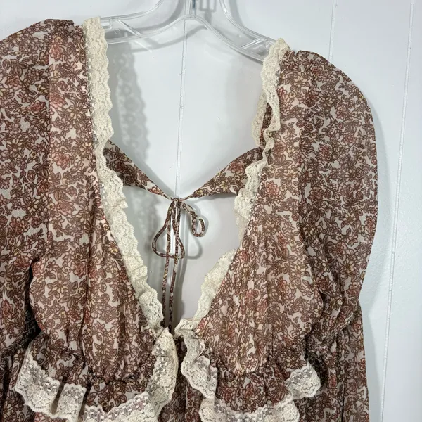 Free People Pennie Babydoll Chiffon Floral Ruffle Trim Long Sleeve Dress Small S - Image 4