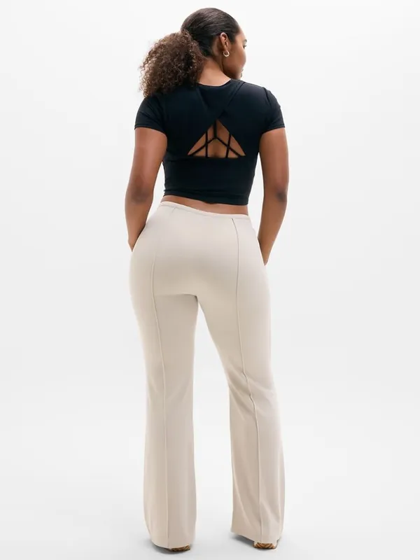 New Athleta M Seasoft Pintuck Mid Rise Flare Pant Medium Zephyr Cream Regular - Image 5
