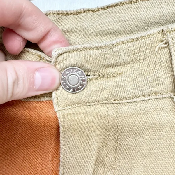 Jeans Women Size Small Two Tone High Rise Relaxed‎ Straight Orange Tan Casual - Image 2