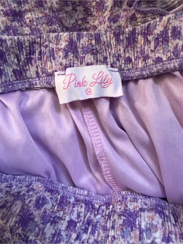 Pink Lily Lavender Floral Wrap Skirt Shorts MD - Image 7
