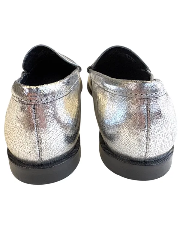 NEW Free People Leather Blanket Stitch Loafers Metallic Silver Size 8 - Image 8