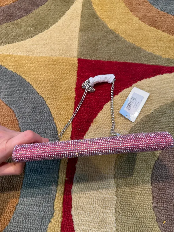 NWT Nina Pink Glitter Small Evening Purse Bag Formal Black Tie Metal Chain - Image 6
