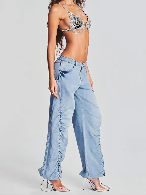 Retrofete Women’s Giselli Low Rise Ruched Wide Leg Jeans Vintage Celeste Wash 27 - Image 9