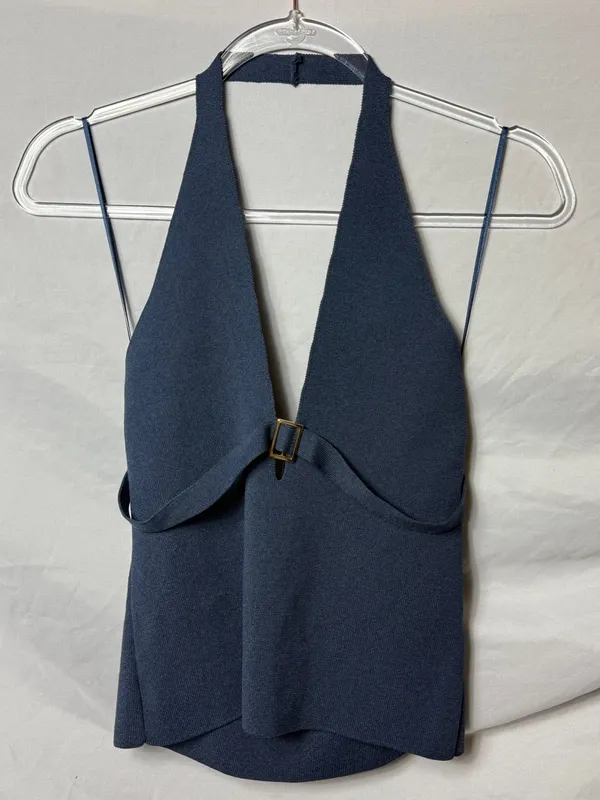 Blue Top - silence + noise Navy Halter Buckle Urban Outfitters - Image 2