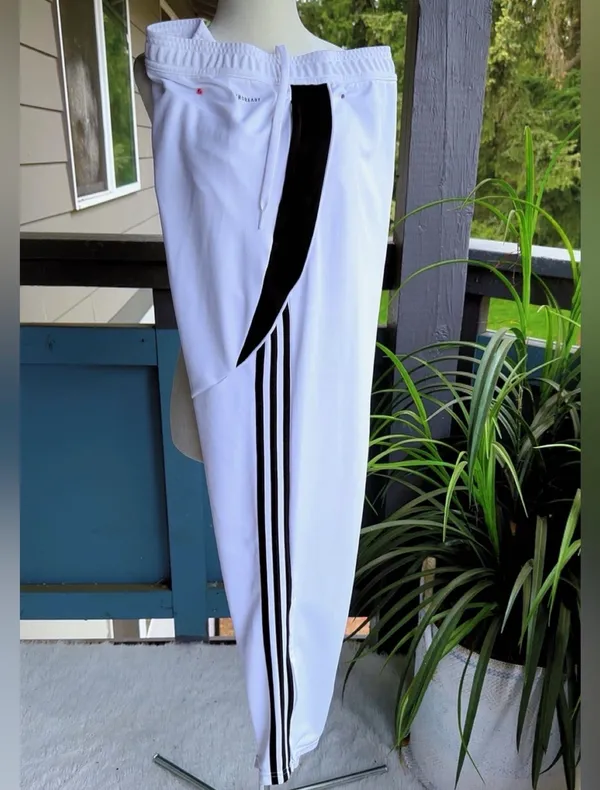 adidas men's athletic White Track Pants with Black Stripe Detail Sz - Image 6