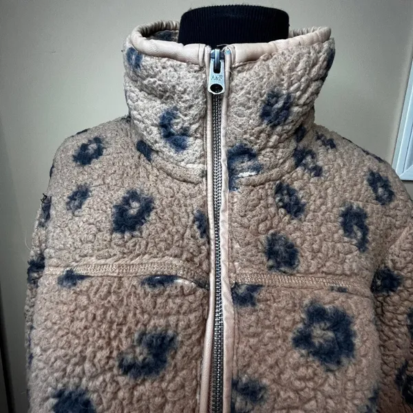 Abercrombie & Fitch M Leopard Fleece Sherpa Soft Pullover Jacket Animal Print - Image 4