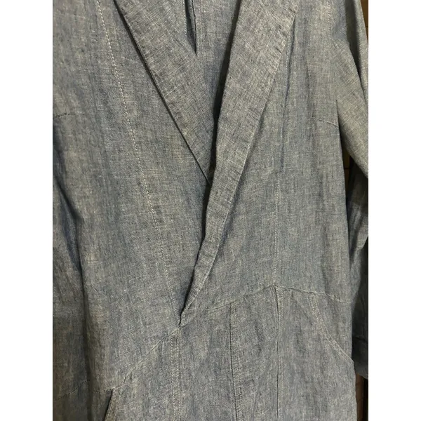 Free People “Done Up In Denim” Sz Small Blue Mini Dress Deep V Shawl Collar Boho - Image 7