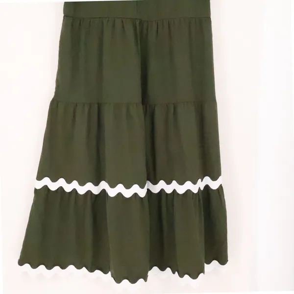 BTFBM Ric Rac Tiered Midi‎ Dress Womens Size L Olive Green Boho Cottage Pockets - Image 10