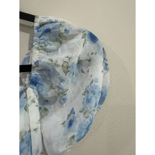 Blu Pepper Blue Floral Puff Sleeve Cutout Back Mini Dress Size Small - Image 8