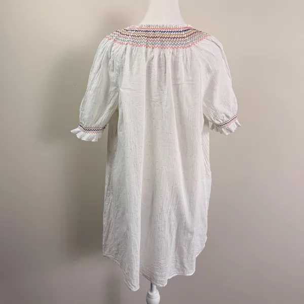 Madewell White Gauze Confetti Smocked Dress Short Sleeve Boho Cotton Large - Image 3