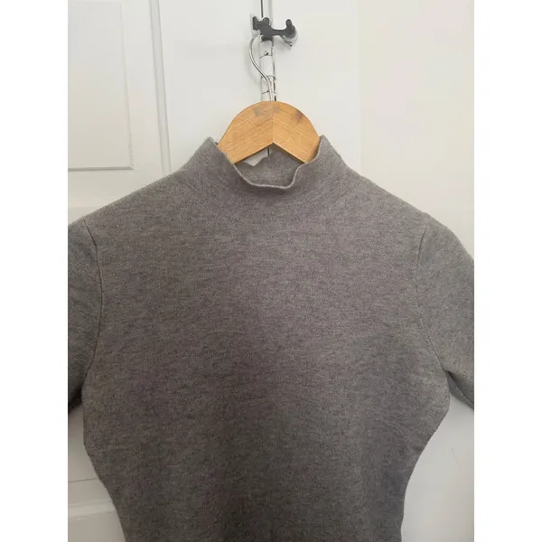 Zara Knit Womens Grey Mock Neck Short Sleeve Sweater Contrast Trim Large - Image 5
