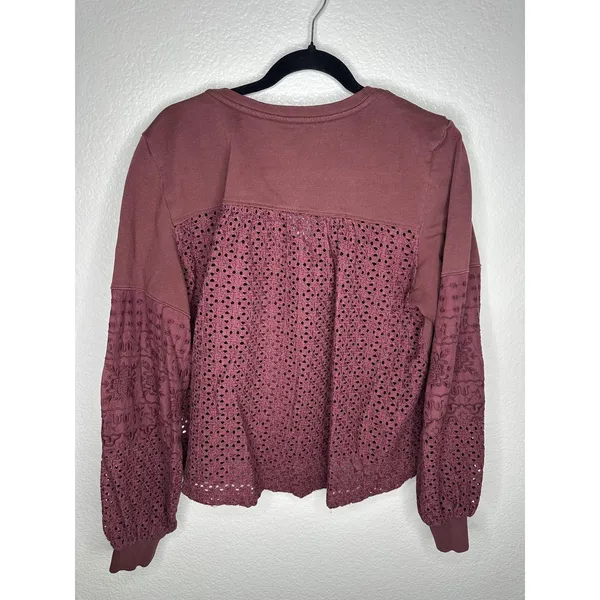 Anthropologie Blouse Womens Large Pink Crochet Embroidered Balloon Sleeve Top - Image 5