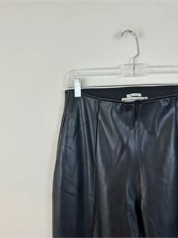 Abercrombie & Fitch Black Faux Leather Flared Pants Slit Ankle Size Medium - Image 2