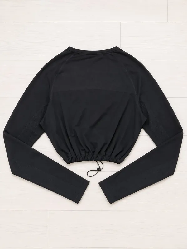 Gymshark Women's Long Sleeve Crop Top Black Drawstring Hem Sz L - Image 2