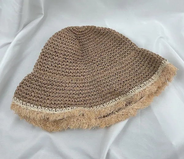 Simple Raffia Tassels Girl Sun Hats Wide Brim - Image 2