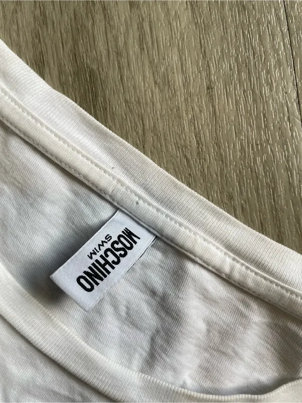 Moschino White Tee with Brown Bear and Yellow Duck Float Graphic - Image 2