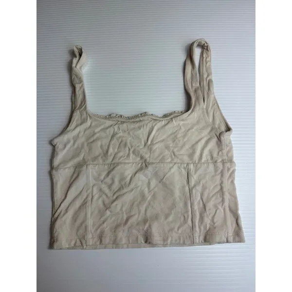 Wilfred Free‎ Ruched Cropped Tank Top Beige Sleeveless Casual Basic Cute - Image 4