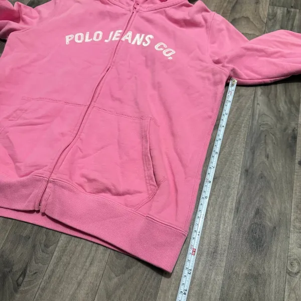 Vintage Polo Jeans Co Ralph Lauren Pink Zip Up Spellout Hoodie Size S - Image 3
