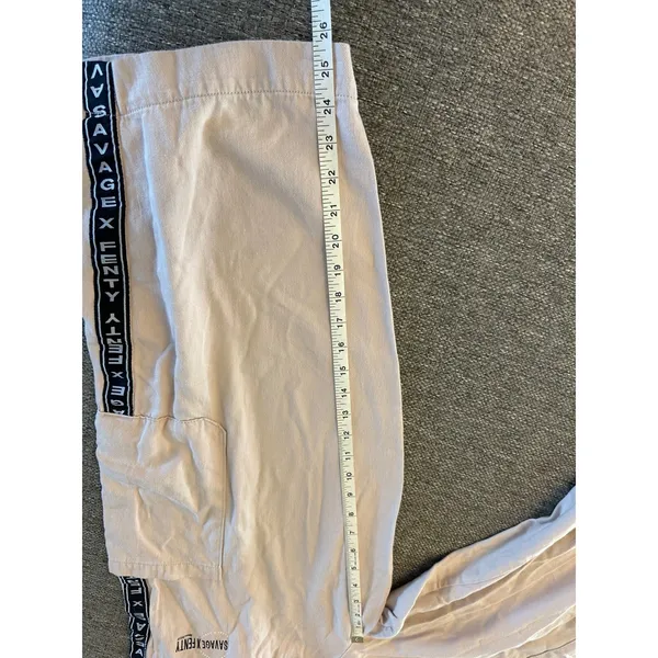 Savage X Fenty‎ Beige Cargo Pants Size S Elastic Waist Logo Tape Casual Lounge - Image 11