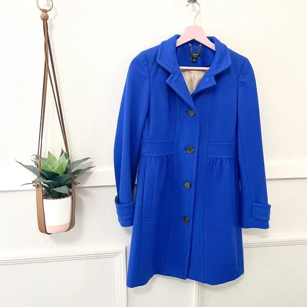 J. Crew Women’s Women's Wool Blend Royal Blue Coat Size 0 60s Mod Parisian Chic - Image 2