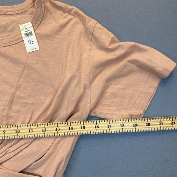Aerie Women‎ XS Nude Peach Cotton Front Tie Wrap Crop Top Short Sleeve 078-5496 - Image 3