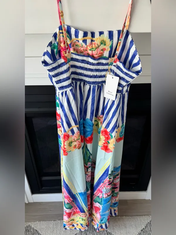 Positano Lemon Spaghetti Strap Square Neck Holiday Maxi Dress New - Image 4