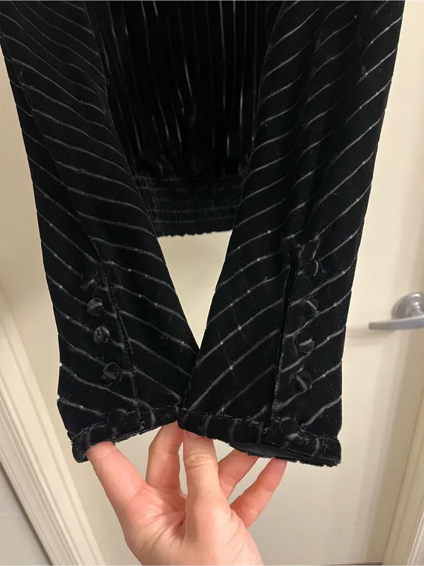 Frame Denim Velvet Long Sleeve Smocked Party Blouse Noir Size Medium - Image 6