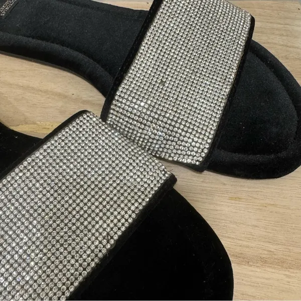 Victoria's Secret Black‎ Velvet Silver Rhinestone Slide Sandals L 9/10 - Image 3