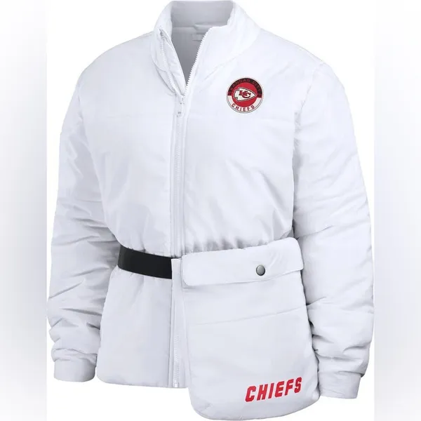 Wear by Erin Andrews Kansas City Chiefs Zip Belted Puffer Jacket Coat Medium - Image 3