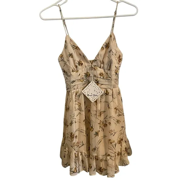 Angel Biba Floral Sleeveless chiffon Mini Dress Cream Yellow Boho Western - Image 5