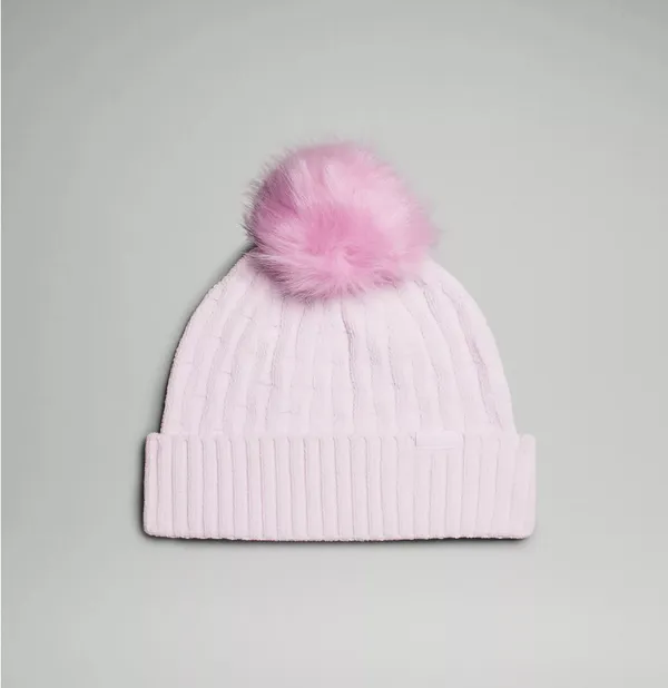 New Lululemon Womens Cable-Knit Pom-Pom Beanie hat winter chenille soft Pink - Image 7