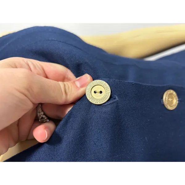 Y2K 90s Willow Ridge Vintage Navy Blue Button Down Pleated Midi Dress 10P USA - Image 3