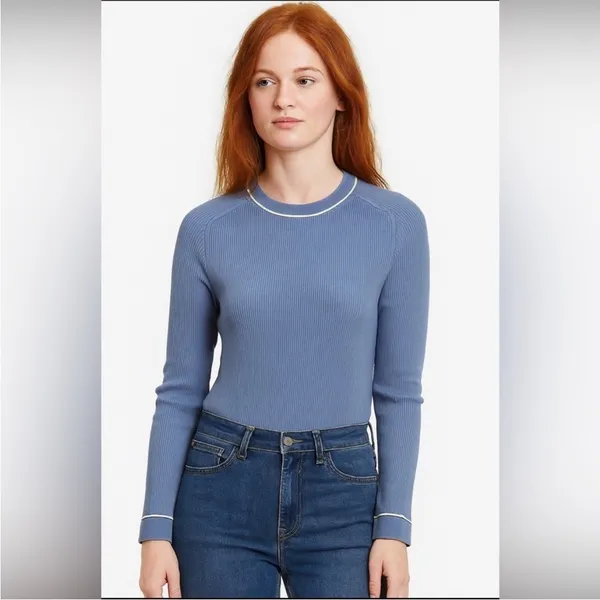 Veronica Beard Kinnie Pullover Ribbed Sweater 100% Merino Wool Small Blue Cozy - Image 2